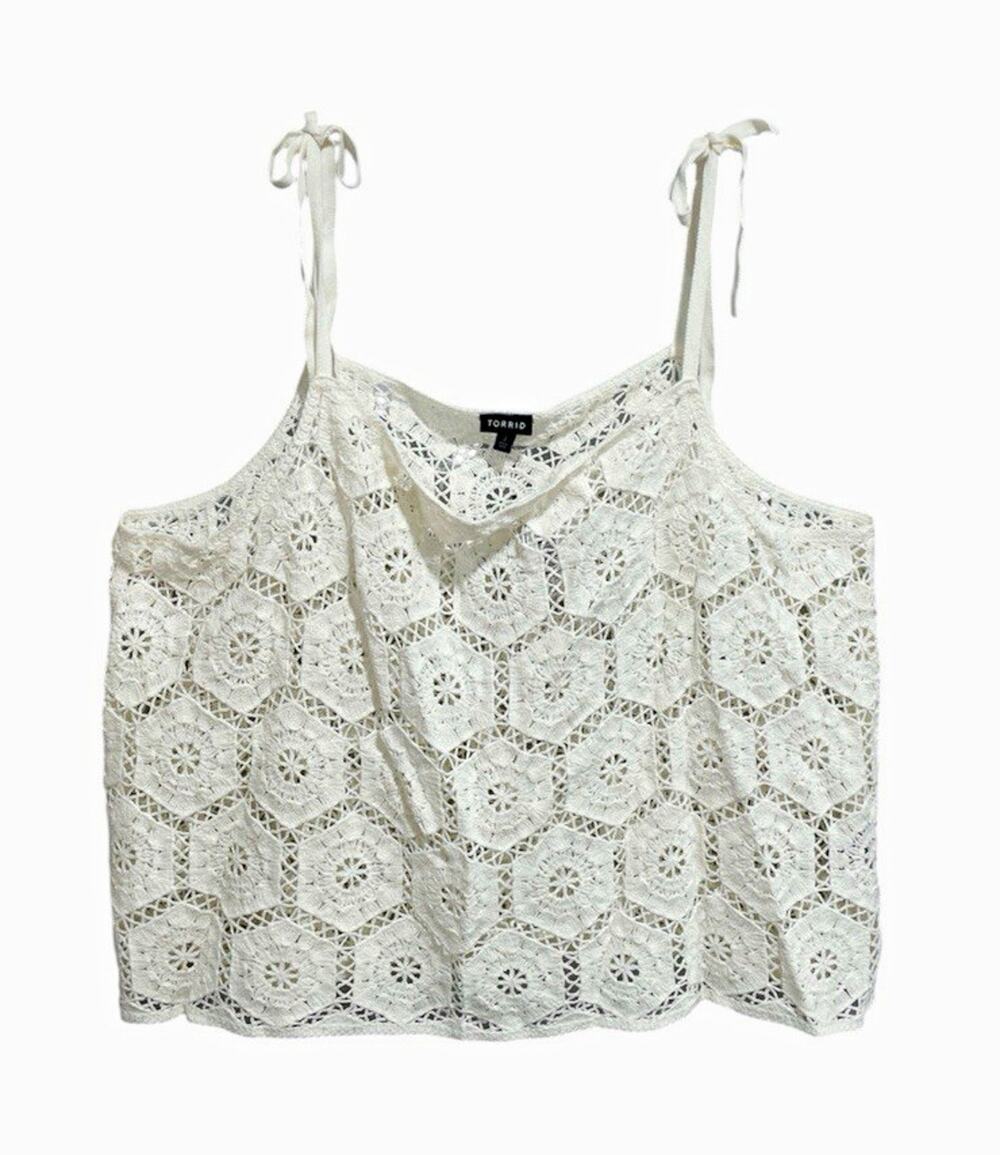 Torrid Womens Boho Crochet Tie Strap Cami Tank Top White Size 3X Festival Summer
